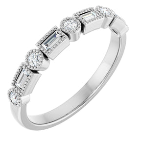 Platinum Straight Baguette Natural Diamond Beaded Multi-Shape Anniversary Band – 1/4 CTW