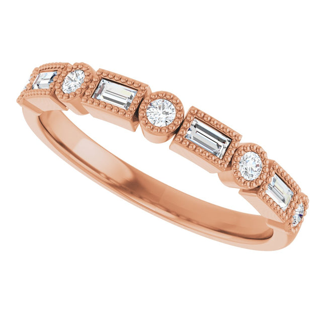 14K Gold Straight Baguette Natural Diamond Beaded Multi-Shape Anniversary Band – 1/4 CTW - Rose Gold - view 5