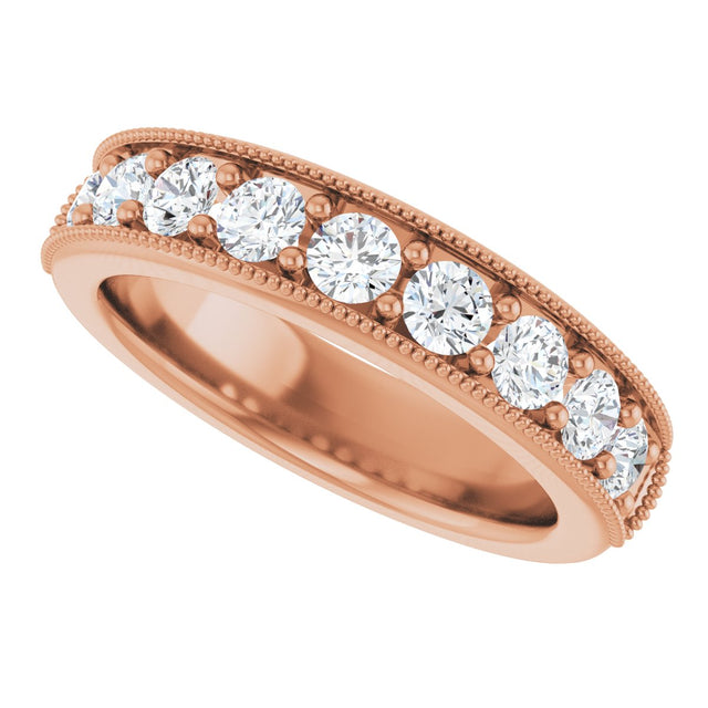 14K Gold Round Lab-Grown Diamond Milgrain Edge Anniversary Band – 3/4 CTW - Rose Gold - view 5