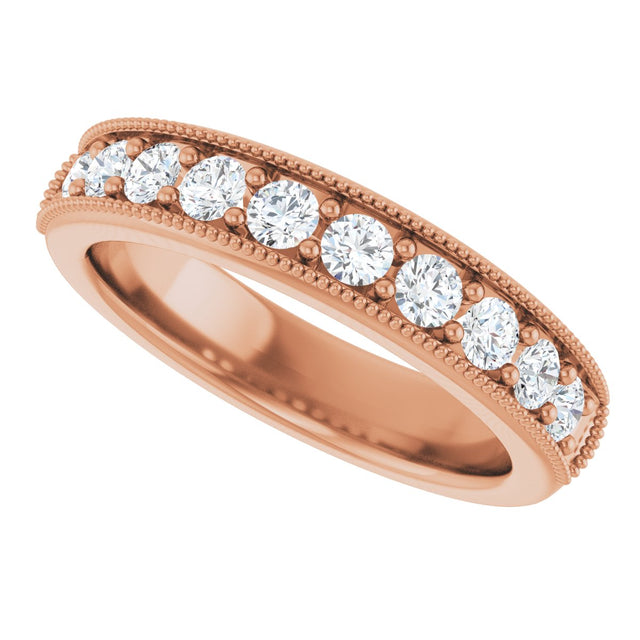 14K Gold Round Lab-Grown Diamond Milgrain Edge Anniversary Band – 1/10–5/8 CTW - Rose Gold - view 5