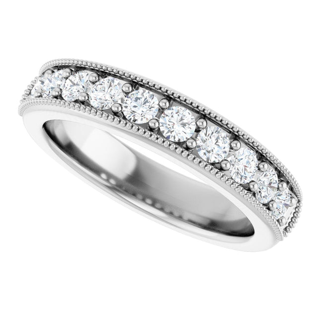 14K Gold Round Lab-Grown Diamond Milgrain Edge Anniversary Band – 1/10–5/8 CTW - White Gold - view 5