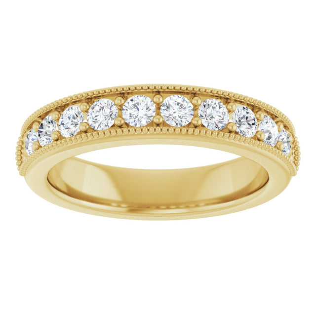 14K Gold Round Lab-Grown Diamond Milgrain Edge Anniversary Band – 1/10–5/8 CTW - Yellow Gold - view 3