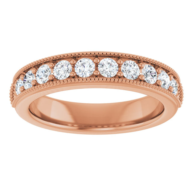 14K Gold Round Lab-Grown Diamond Milgrain Edge Anniversary Band – 1/10–5/8 CTW - Rose Gold - view 3