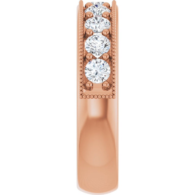 14K Gold Round Lab-Grown Diamond Milgrain Edge Anniversary Band – 3/4 CTW - Rose Gold - view 4