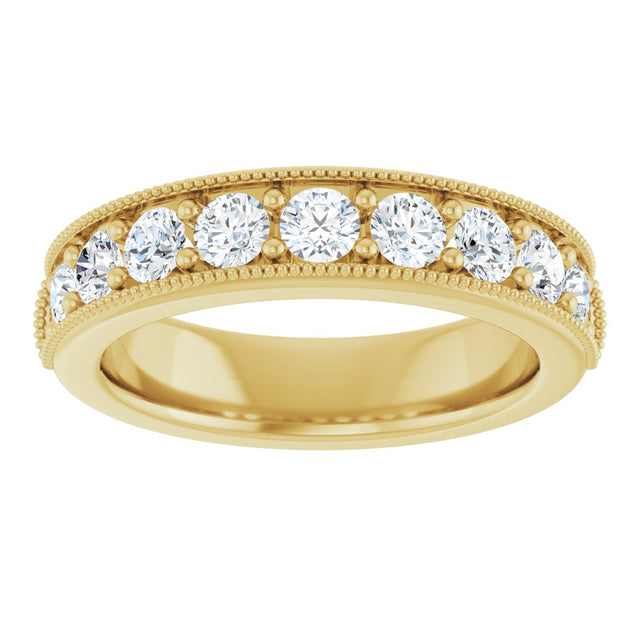 14K Gold Round Lab-Grown Diamond Milgrain Edge Anniversary Band – 3/4 CTW - Yellow Gold - view 3
