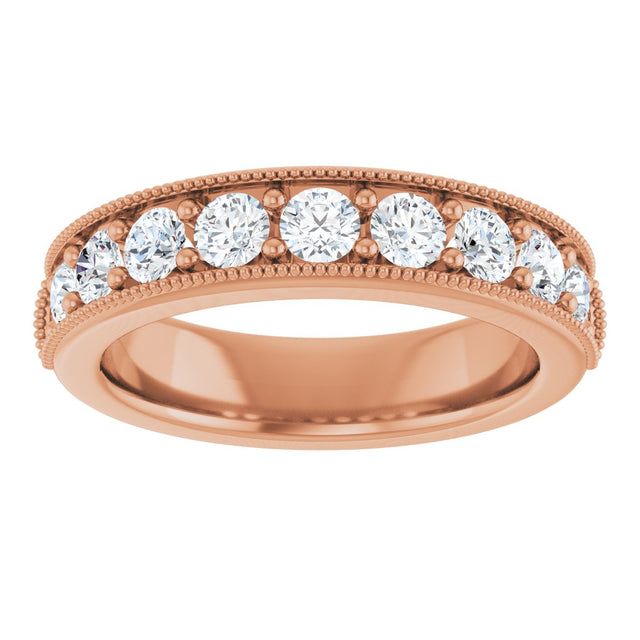 14K Gold Round Lab-Grown Diamond Milgrain Edge Anniversary Band – 3/4 CTW - Rose Gold - view 3