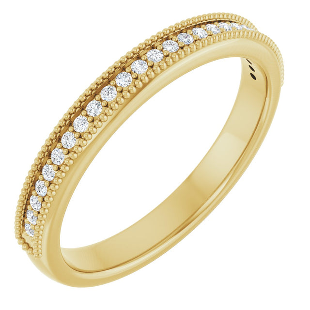 14K Gold Round Natural Diamond Milgrain Edge Anniversary Band – 5/8–9/10 CTW - Yellow Gold