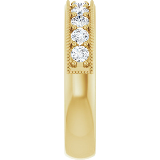 14K Gold Round Lab-Grown Diamond Milgrain Edge Anniversary Band – 1/10–5/8 CTW - Yellow Gold - view 4