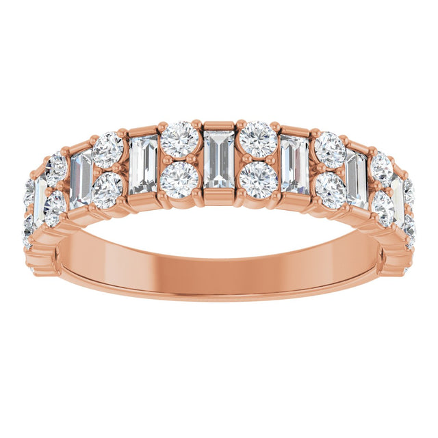 14K Gold Straight Baguette Lab-Grown Diamond Accented Baguette Anniversary Band – 3x1.5 mm Stones - Rose Gold - view 3