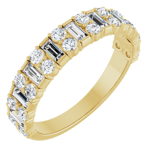 14K Gold Straight Baguette Lab-Grown Diamond Accented Baguette Anniversary Band – 3x1.5 mm Stones - Yellow Gold