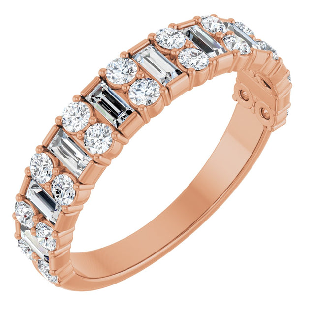 14K Gold Straight Baguette Lab-Grown Diamond Accented Baguette Anniversary Band – 3x1.5 mm Stones - Rose Gold