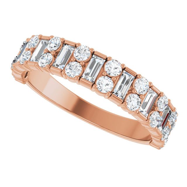 14K Gold Straight Baguette Lab-Grown Diamond Accented Baguette Anniversary Band – 3x1.5 mm Stones - Rose Gold - view 5