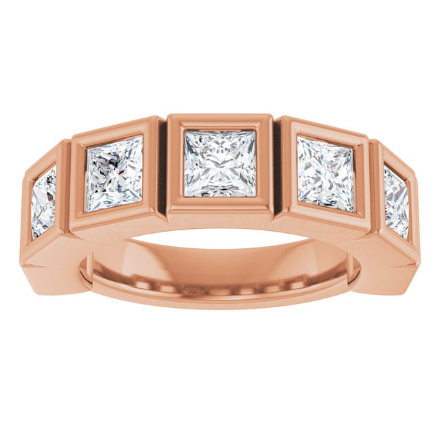 10K Gold Square Natural Diamond Bezel-Set Anniversary Band – 9/10–2 3/4 CTW - Rose Gold - view 3