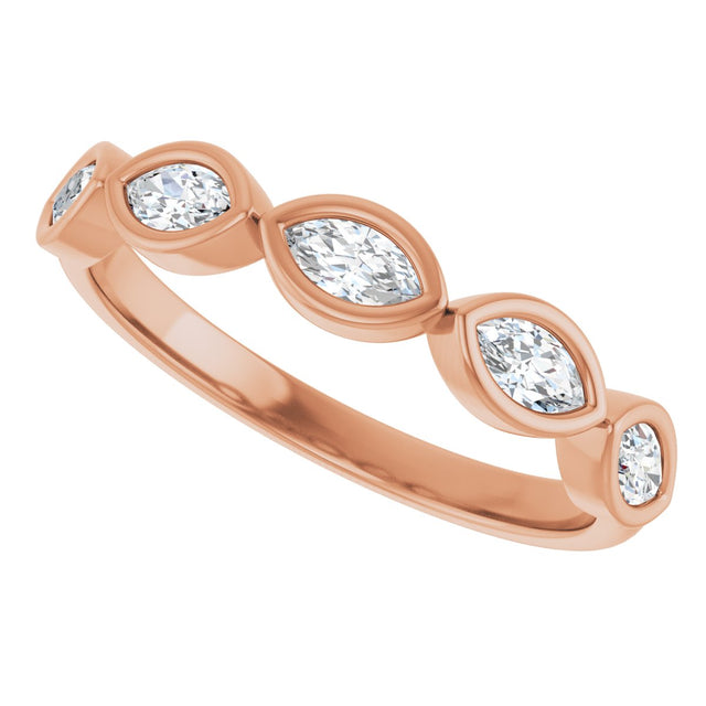 14K Gold Marquise Lab-Grown Diamond Bezel-Set Anniversary Band – 4.3x2.25 mm Stones - Rose Gold - view 5