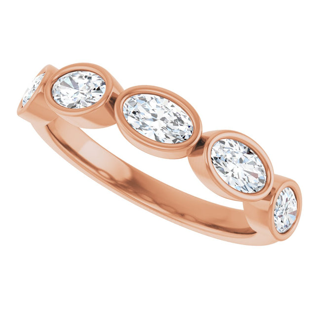 10K Gold Oval Natural Diamond Bezel-Set Anniversary Band – 1 1/3 CTW - Rose Gold - view 5