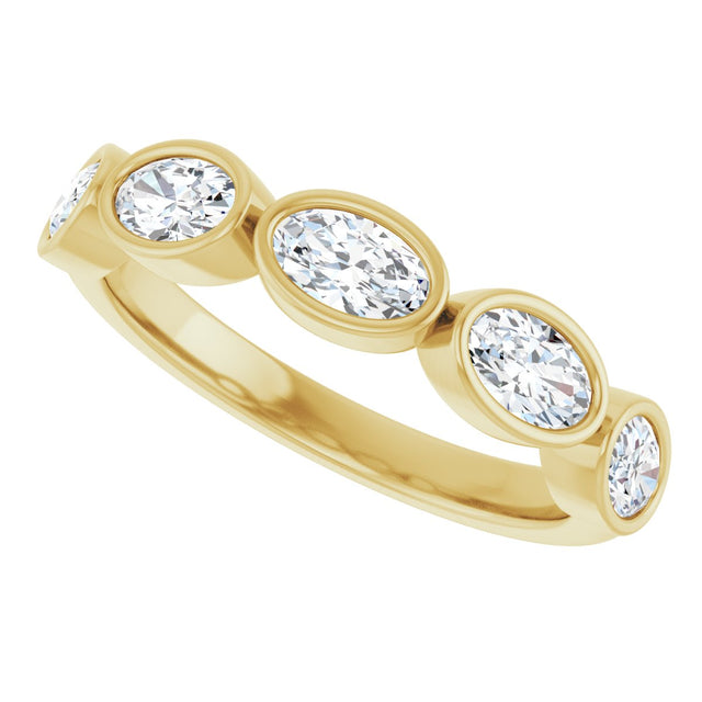 10K Gold Oval Natural Diamond Bezel-Set Anniversary Band – 1 1/3 CTW - Yellow Gold - view 5