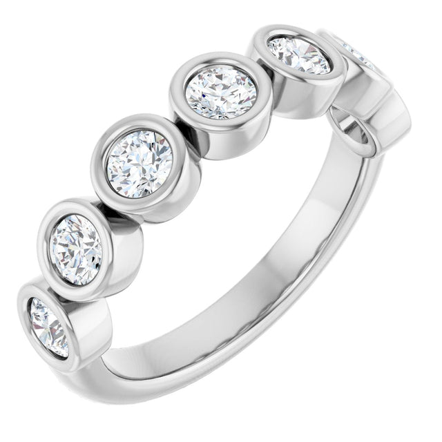 14K Gold Round Natural Diamond Bezel-Set Anniversary Band – 1/4–7/8 CTW - White Gold