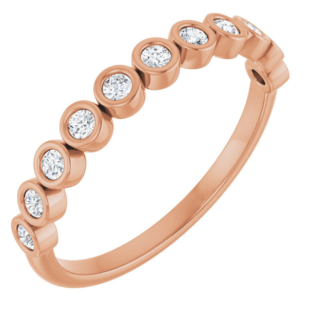 14K Gold Round Natural Diamond Bezel-Set Anniversary Band – .07–1/5 CTW - Rose Gold
