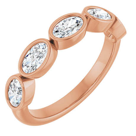 10K Gold Oval Lab-Grown Diamond Bezel-Set Anniversary Band – 1 CTW - Rose Gold