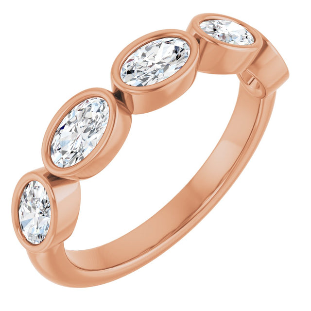 10K Gold Oval Lab-Grown Diamond Bezel-Set Anniversary Band – 1 CTW - Rose Gold