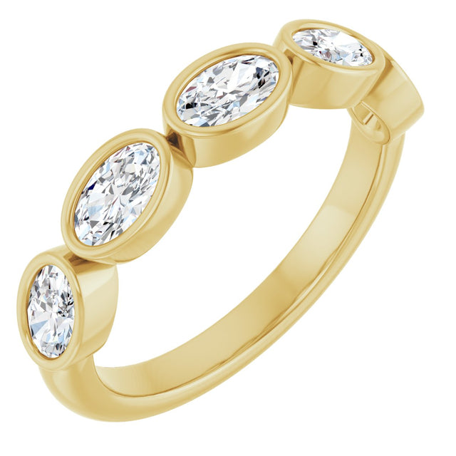 14K Gold Oval Natural Diamond Bezel-Set Anniversary Band – 1 1/4 CTW - Yellow Gold