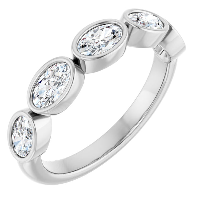 14K Gold Oval Natural Diamond Bezel-Set Anniversary Band – 1 1/4 CTW - White Gold