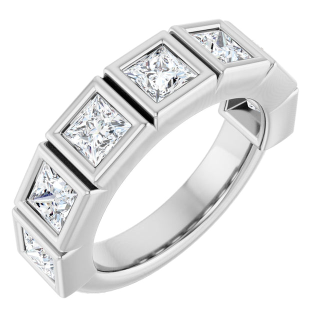 14K Gold Round Natural Diamond Bezel-Set Anniversary Band – 1–1 1/2 CTW - White Gold
