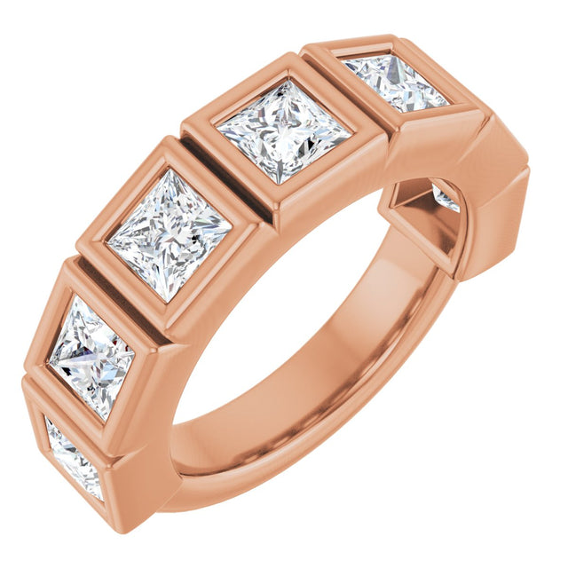 14K Gold Square Natural Diamond Bezel-Set Anniversary Band – 9/10–2 3/4 CTW - Rose Gold