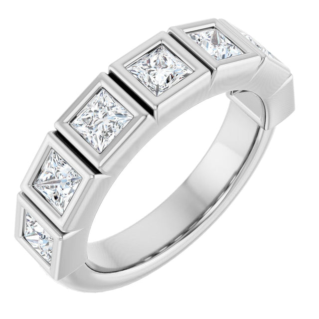10K Gold Square Lab-Grown Diamond Bezel-Set Anniversary Band – 3/4–2 CTW - White Gold