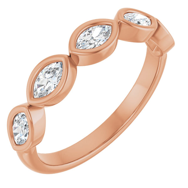 14K Gold Marquise Natural Diamond Bezel-Set Anniversary Band – 1/3–5/8 CTW - Rose Gold