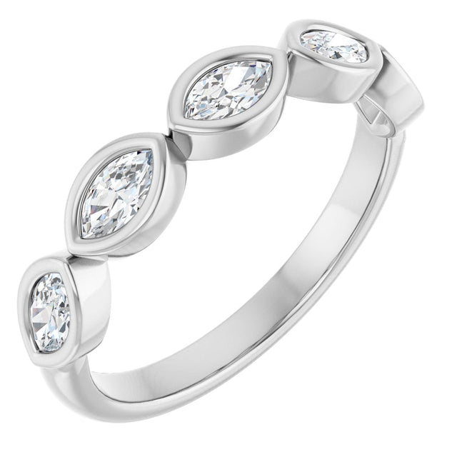 14K Gold Marquise Natural Diamond Bezel-Set Anniversary Band – 1/3–5/8 CTW - White Gold