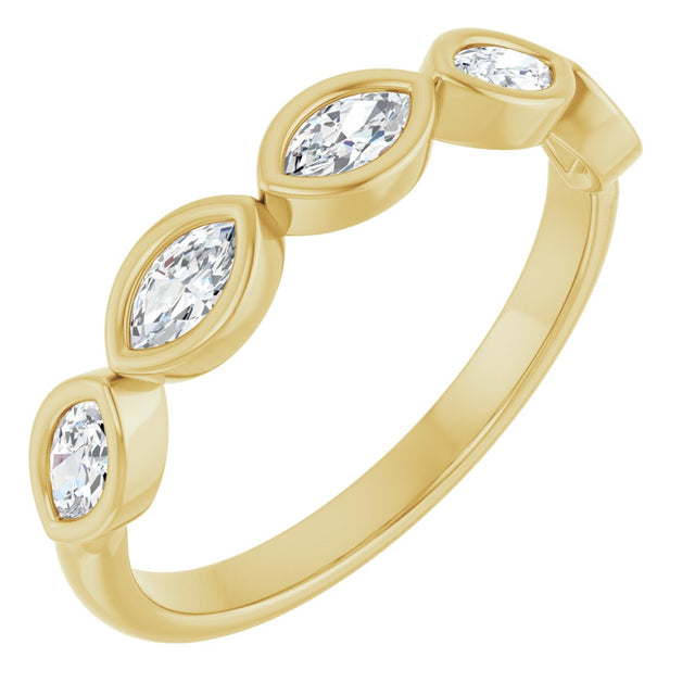14K Gold Marquise Lab-Grown Diamond Bezel-Set Anniversary Band – 4.3x2.25 mm Stones - Yellow Gold