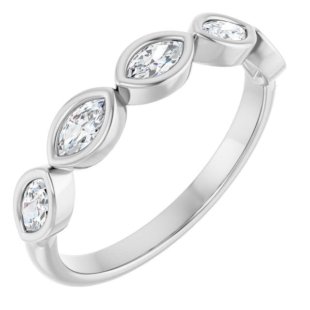 14K Gold Marquise Natural Diamond Bezel-Set Anniversary Band – 1/3–5/8 CTW - White Gold