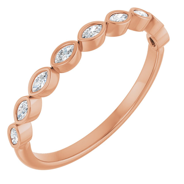 14K Gold Marquise Lab-Grown Diamond Bezel-Set Anniversary Band – 2.5x1.3 mm Stones - Rose Gold