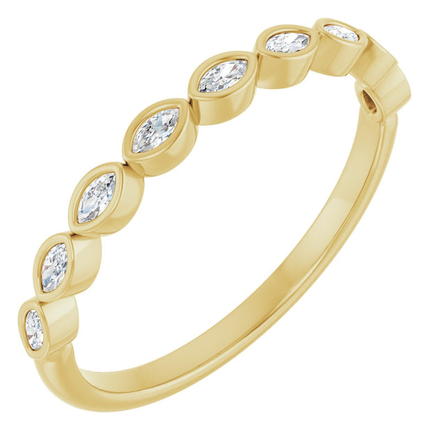 14K Gold Marquise Lab-Grown Diamond Bezel-Set Anniversary Band – 2.5x1.3 mm Stones - Yellow Gold