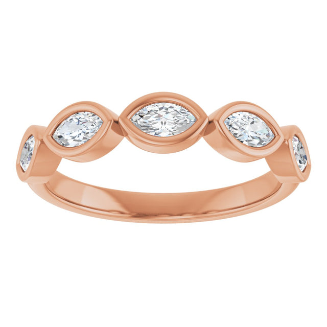 14K Gold Marquise Lab-Grown Diamond Bezel-Set Anniversary Band – 5x2.5 mm Stones - Rose Gold - view 3