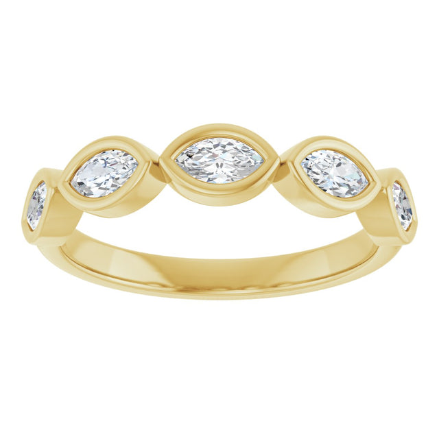 14K Gold Marquise Lab-Grown Diamond Bezel-Set Anniversary Band – 5x2.5 mm Stones - Yellow Gold - view 3