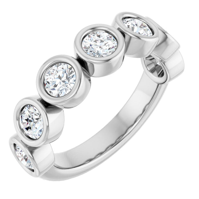 10K Gold Round Natural Diamond Bezel-Set Anniversary Band – 1–1 1/2 CTW - White Gold