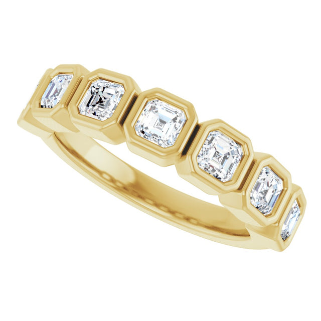 14K Gold Asscher Lab-Grown Diamond Bezel-Set Anniversary Band – 3x3 mm Stones - Yellow Gold - view 5