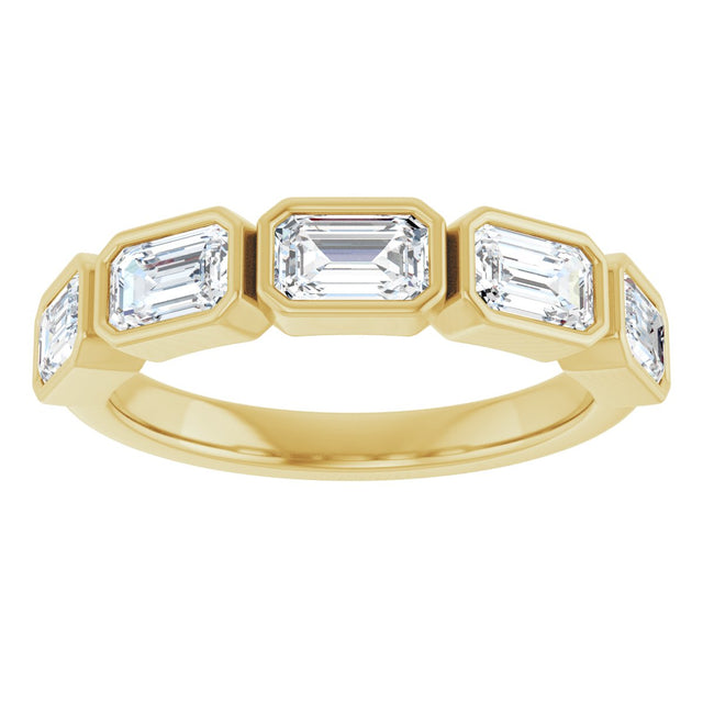 10K Gold Emerald Natural Diamond Bezel-Set Anniversary Band – 1 3/4 CTW - Yellow Gold - view 3
