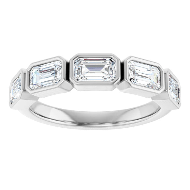 10K Gold Emerald Natural Diamond Bezel-Set Anniversary Band – 1 3/4 CTW - White Gold - view 3