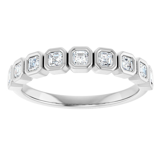 Platinum Asscher Lab-Grown Diamond Bezel-Set Anniversary Band – 2x2 mm Stones - view 3