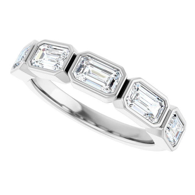 10K Gold Emerald Natural Diamond Bezel-Set Anniversary Band – 1 3/4 CTW - White Gold - view 5