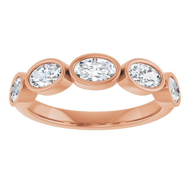 10K Gold Oval Natural Diamond Bezel-Set Anniversary Band – 1 1/3 CTW - Rose Gold - view 3