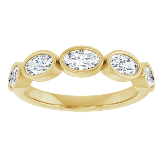 10K Gold Oval Lab-Grown Diamond Bezel-Set Anniversary Band – 1 CTW - Yellow Gold - view 3