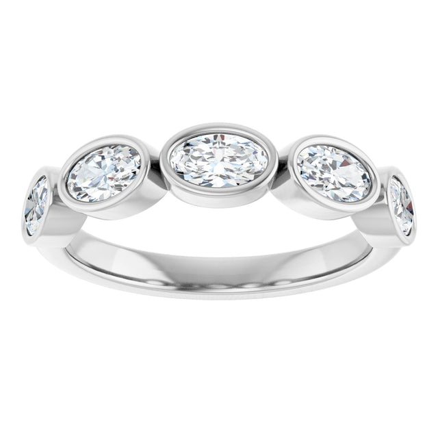 10K Gold Oval Lab-Grown Diamond Bezel-Set Anniversary Band – 1 CTW - White Gold - view 3