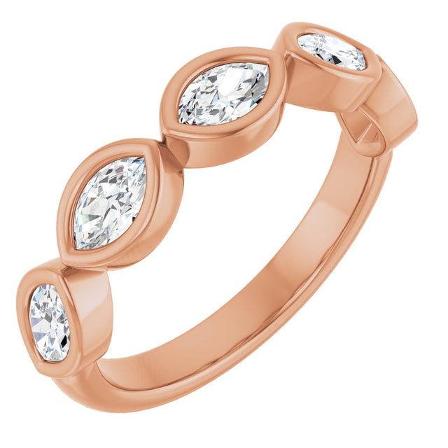 14K Gold Marquise Lab-Grown Diamond Bezel-Set Anniversary Band – 5x3 mm Stones - Rose Gold - view 2