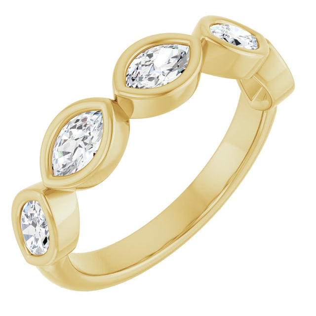 14K Gold Marquise Lab-Grown Diamond Bezel-Set Anniversary Band – 5x3 mm Stones - Yellow Gold - view 2