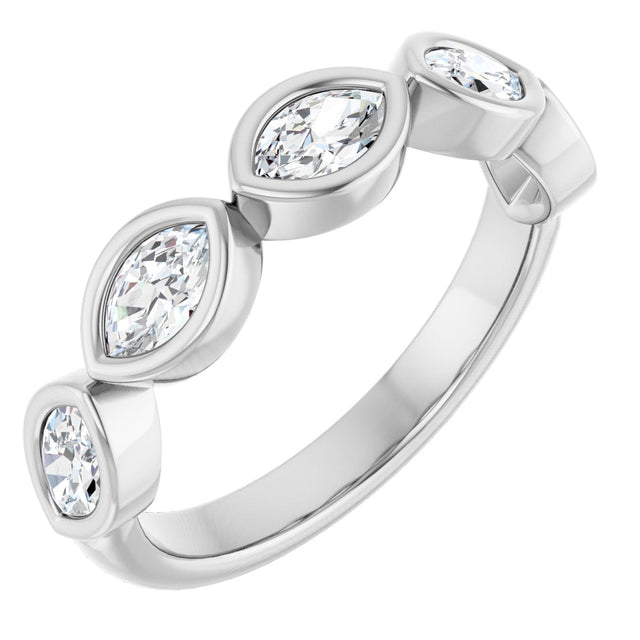 Platinum Marquise Lab-Grown Diamond Bezel-Set Anniversary Band – 5x3 mm Stones - view 2