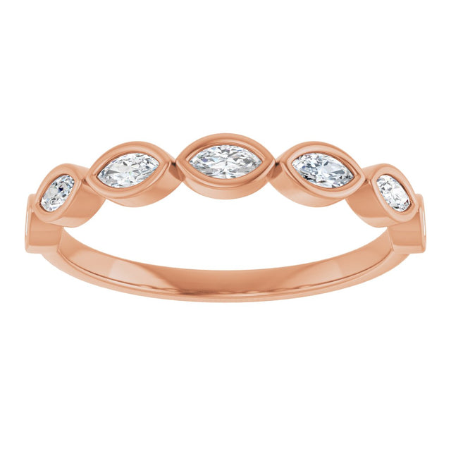 14K Gold Marquise Lab-Grown Diamond Bezel-Set Anniversary Band – 3.5x1.75 mm Stones - Rose Gold - view 3